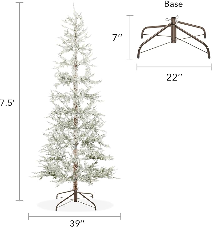 Casafield 7.5FT Pre-Lit Sparse Flocked Pine Artificial Holiday Christmas Tree with Sturdy Metal Stand
