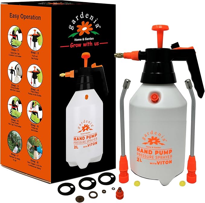 Handheld Pumping Sprayer Viton Seals Sprayers in Lawn and Garden, Spray Bottles for Cleaning Chemical Sprayer Continuous Spray Bottle for Plants 2L Plus (0.53 Gallon/68oz)