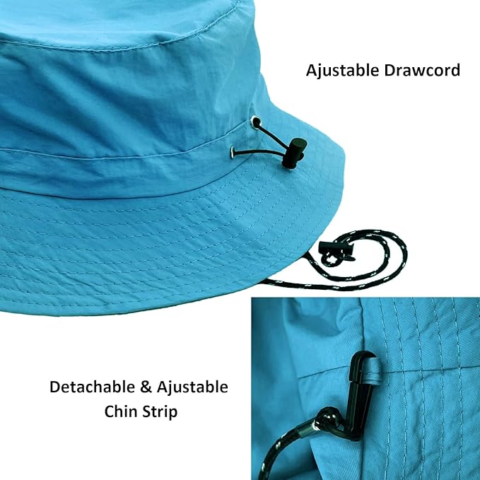 woogwin Waterproof Bucket Rain Hat with Chin Strap Quick Dry Packable Boonie Sun Hat Safari Hat UV Protection