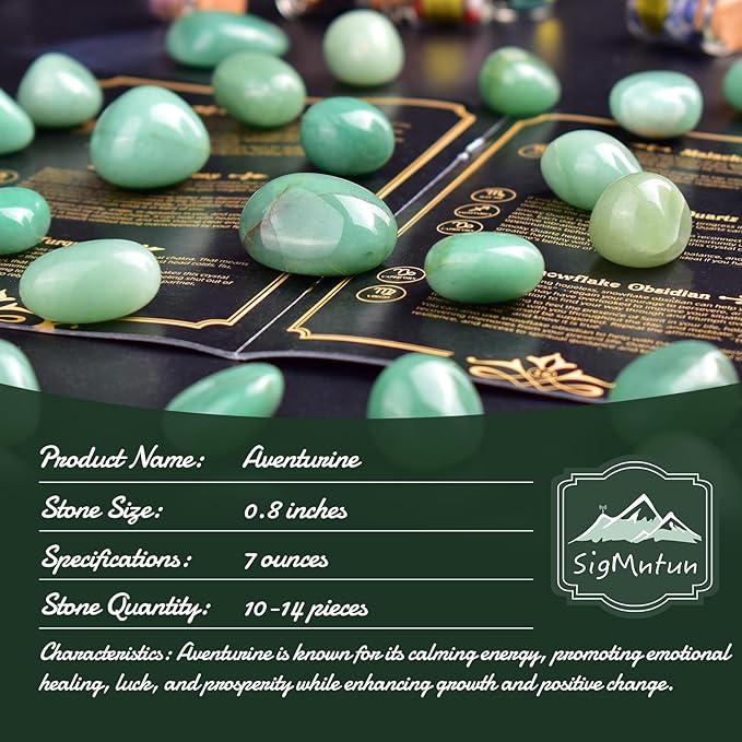 Polished Stone Set Aventurine Crystals, 0.8" Handpicked Tumbled Gemstones Rocks, Pebbles for Reiki, Chakra, Healing, Home Decor