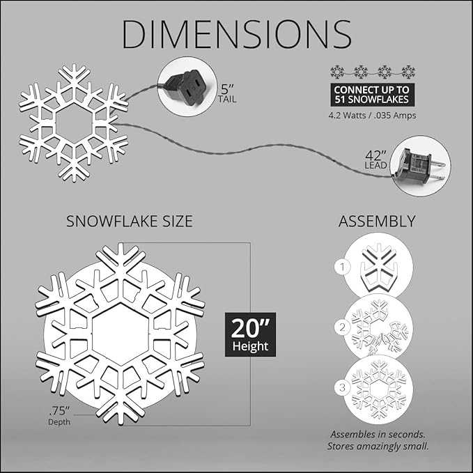 Kringle Traditions 20" Cool White Twinkle LED Snowflake – Folding Lighted Snowflake Decoration for Outdoor Christmas Displays, Large Holiday Yard Decor