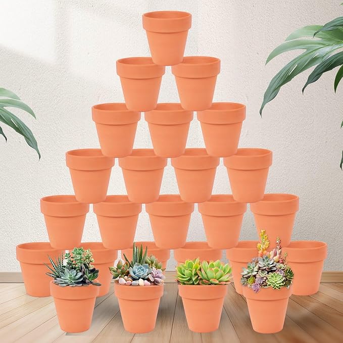 26 Pack Terra Cotta, 3inch Small Clay Flowerpots with Drainage Hole, Terracotta Pot for Indoor Outdoor Plant, Great for Plants, DIY Crafts