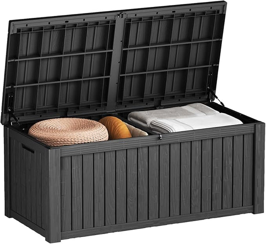 EasyUp 152 Gallon Deck Box Waterproof, UV Resistant Resin Outdoor Storage Box with Hydraulic Rod, Lockable Design and Enhanced Durability for Patio, Garden, and Poolside Use