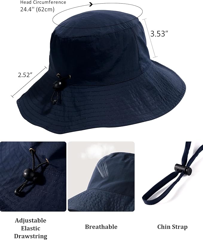 Water-Resistant Sun UPF 50+ Bucket Hat Protection Packable Brimmed Boonie for Women Men Summer Lightweight Hiking Outdoor Cap