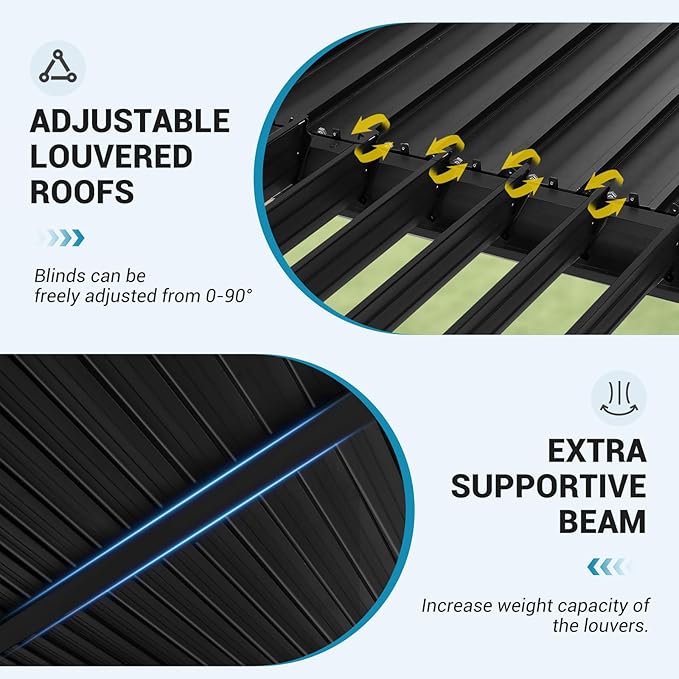 LVUYOYO Outdoor Louvered Pergola 10' x 13', Aluminum Pergola with Adjustable Roof, Waterproof Metal Gazebo for Patio, Backyard, Garden, Deck (Black)