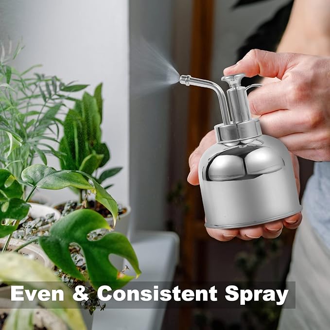 Plant Mister Spray Bottle, Metal Stainless Steel Plant Sprayer Mister, Small Watering Can Plant Spritzer with Top Pump for Indoor House Air Plants Succulents Outdoor Garden Decorative(Silver)