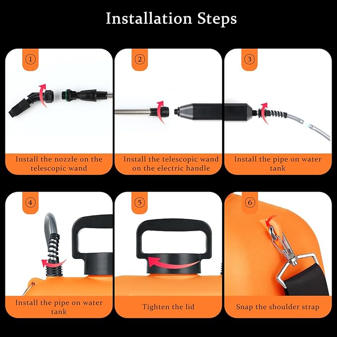 Battery Powered Sprayer 2.4 Gallon, 2025 Upgraded Electric Garden Sprayer, Automatic Power Weed Spray Battery Operated with Adjustable Shoulder Strap and Rechargeable Handle, 3 Mist Nozzles (Orange)