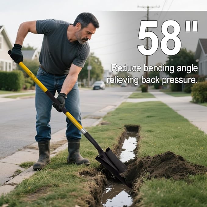 Shovel for Digging, Heavy Duty Shovel with Fiberglass Handle, 58 Inches