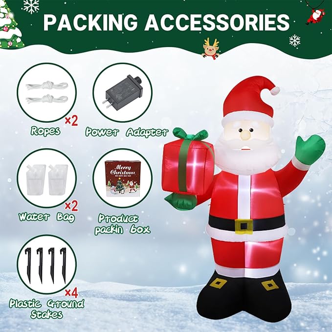 8 FT Christmas Inflatables Santa Claus Outdoor Decoration, Giant Christmas Blow up Santa Claus inflable with Red Gift Box, Built-in LED Lights,Xmas Outside Decor for Front Back Yard Garden Lawn