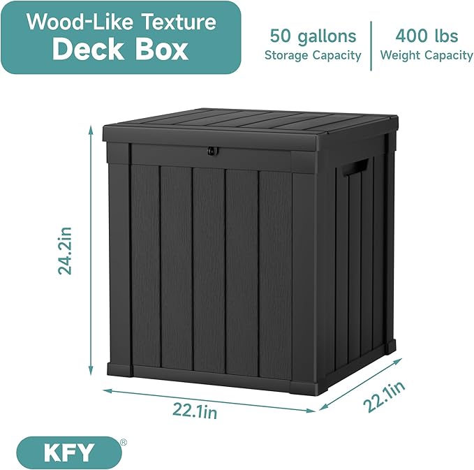 50 Gallon Waterproof Resin Deck Box, UV Resistant Outdoor Storage for Garden, Patio, Porch, Delivery, Striped Black