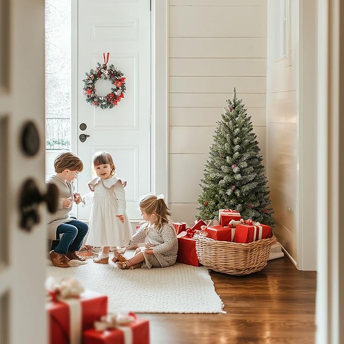 3FT Mini Christmas Tree,Tabletop Christmas Tree with Cloth Bag Base and Colorful LED Light, Christmas Decorative Artificial Tree