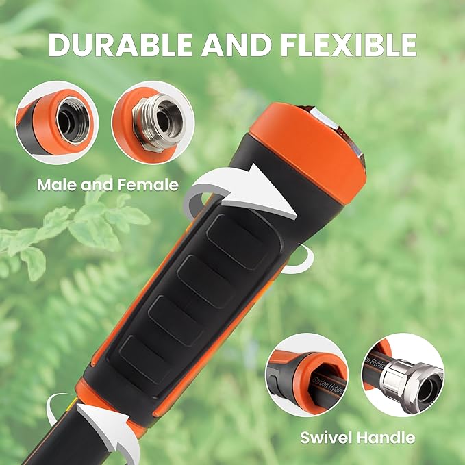 Giraffe Tools 100Ft 5/8" Garden Hose Set with 10-Pattern Spray Nozzle, Quick Connect Adapters & Splitter, for Lawn Care, Car Washing, Bed Garden Water Hose