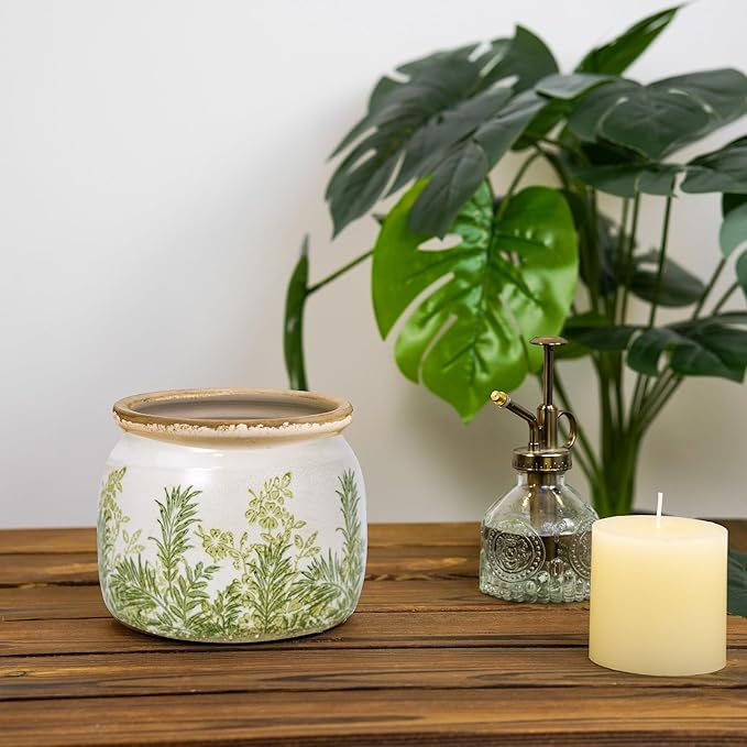 Ceramic Pot for Planter, Vintage Flower Pot with Drainage Holes, 6.29 inch Ice Crack Glazed Indoor Planters Pot (French Country)