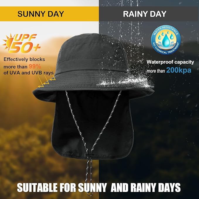 Water-Resistant Sun UPF 50+ Bucket Hat Protection Packable Brimmed Boonie for Women Men Summer Lightweight Hiking Outdoor Cap
