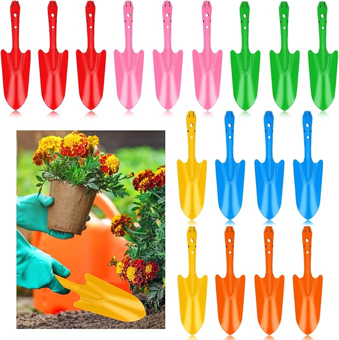 18 Pcs Colorful Garden Shovels Small Metal Hand Trowel Set for Gardening Teens Adults Mini Digging Tools for Succulent Flower Soil Planting Weeding Transplanting, 6 Colors (11 X 3 Inch)