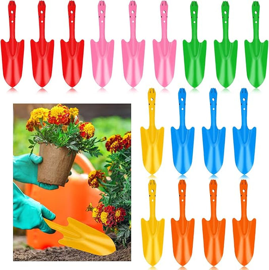 18 Pcs Colorful Garden Shovels Small Metal Hand Trowel Set for Gardening Teens Adults Mini Digging Tools for Succulent Flower Soil Planting Weeding Transplanting, 6 Colors (11 X 3 Inch)