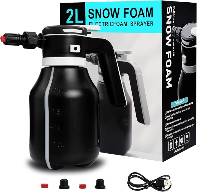 VSSOC Electric Foam Sprayer,2L Portable Rechargeable Cordless Pressurized Spray Foam Cannon, Easy Clean & Acid Resistant for Car Wash Detailing Garden Black