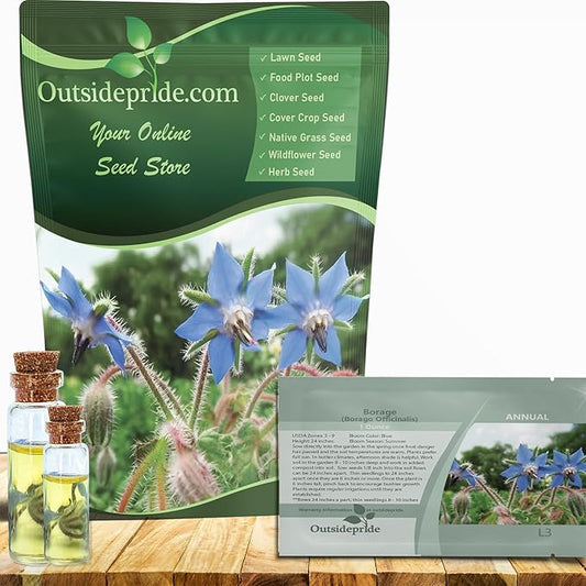 Outsidepride Blue Borage Seeds for Planting – 1 oz. Annual, Drought-Tolerant Herb Seeds with Star-Shaped Blooms, Attracts Bees for Pollinator Gardens, Summer Teas, Decoration & Culinary Use