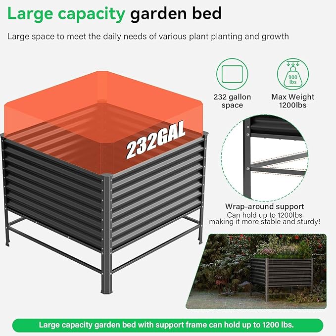 Galvanized Raised Garden Bed with Legs,48×48×37in Large Metal Elevated Raised Planter Box ,Raised Garden Bed,1200lb Capacity with Drainage Holes for Vegetables Lawn Green Flowers, Fruits, Terrace