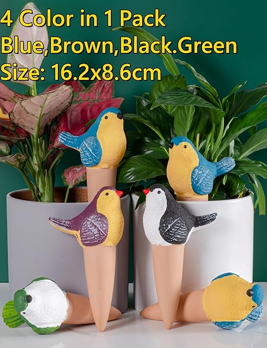 4 Pcs Bird Shape Plant Watering Globes, Terracotta Watering Spikes Suitable for Indoor and Outdoor, Vacation Self Watering Planter Insert (Bird)