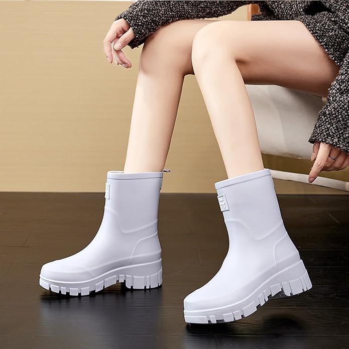 Nutropa Waterproof Mid Calf Women Rain Boots Lightweight Comfortable Wide Calf Garden Shoes