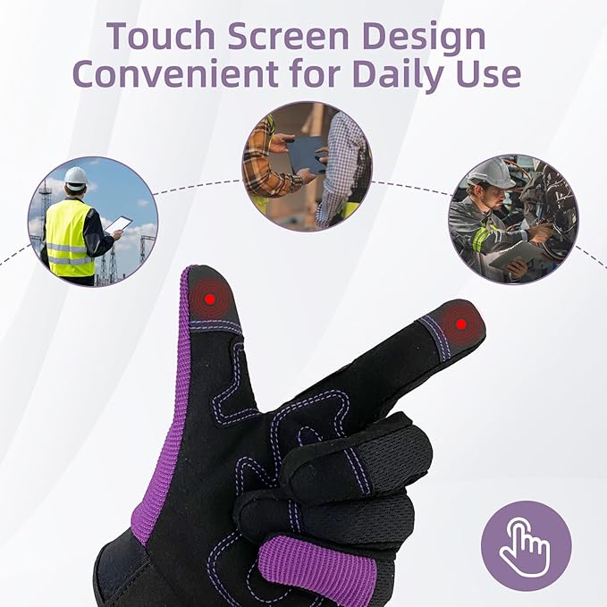 Synthetic Leather Spandex Mechanic Thorn Proof & Puncture Resistant Working Gloves for Men and Women, Safety Work and Gardening, Touchscreen Support