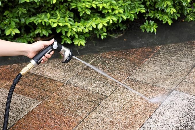 ESOW Garden Hose Nozzle 100% Heavy Duty Metal, Water Hose Sprayer with 8 Watering Patterns, Thumb Control On Off Valve, High Pressure Nozzle Sprayer for Watering Plants, Car and Pet Washing, Black