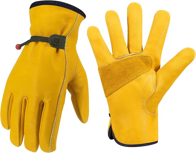 Leather Work Gloves, Reinforced Durable Gardening Gloves,Cowhide Work Gloves,Puncture & Cut Resistant