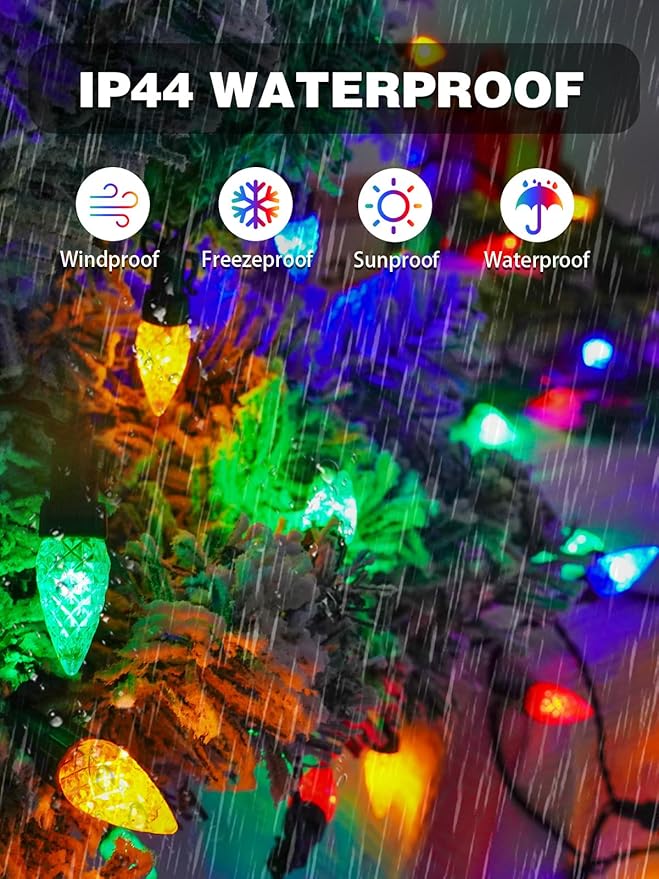 C6 Christmas Lights Outdoor Indoor, Total 100 LED 33 FT Connectable Christmas String Lights with Timer & 13 Modes, Waterproof Twinkle Light for Xmas Tree Party Porches Wedding Decorations (Multicolor)