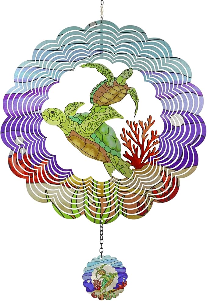 Turtle 3D Wind Spinner Kinetic Metal Art Hanging Wind Spinner Outdoor Decoration Ocean Ornaments Decor for Yard and Garden