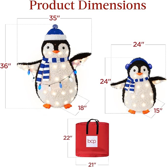Best Choice Products 2-Piece Lighted Penguin Family, 3ft Pop-Up Outdoor Christmas Holiday Decoration w/ 150 LED Lights, Multicolored Lights - Blue