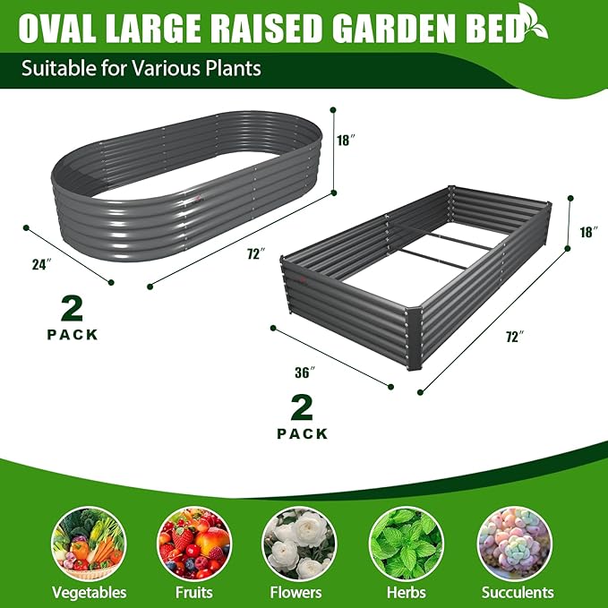 A ANLEOLIFE 4-Pack 6X3X1.5ft & 6X2X1.5ft Deep Root Galvanized Raised Garden Beds Outdoor for Planting Vegetables Flowers Herb, Quartz Grey