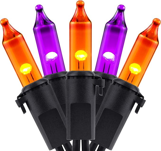 YULETIME 100 Count Orange & Purple Christmas Lights, 33 Feet Black Wire UL Certified Incandescent-Like LED Mini String Lights