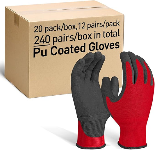 Ultra-Thin PU Coated Work Gloves 12 Pairs Breathable High Dexterity Gardening Warehouse Assembly Precision Tasks