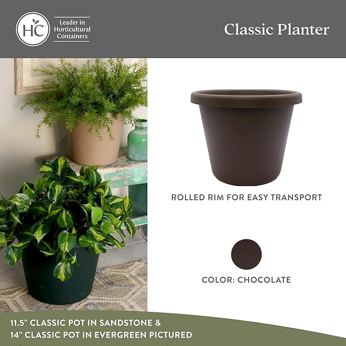 The HC Companies Classic Round Plastic Plant Pot w/Rolled Rim - Lightweight & UV Resistant Flower Pot for Herbs & More - Outdoor & Indoor Plant Pots w/Drainage (17 inch Chocolate, Pack of 2)