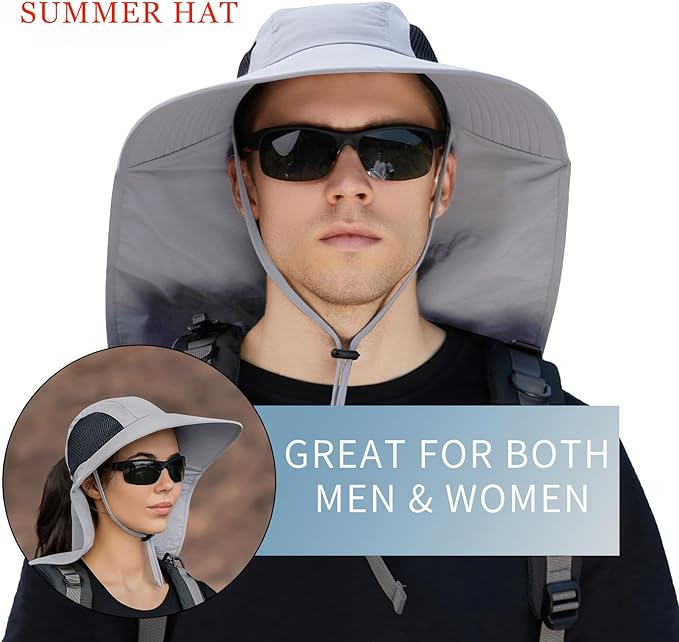 Sun Hat for Men Women with Neck Flap,UPF 50+ UV Protective Hiking Fishing Hats,Wide Brim Sun Hat for Women&Men