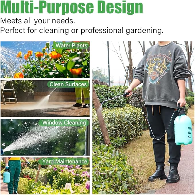 BTPLASTIK 1.32 Gallon Garden Pump Sprayer, 5L Pump Pressure Sprayer Bottle with Adjustable Nozzle, Pressurized Water Spray in Lawn and Garden, Water Sprayer for Plants, Spraying Plants, Weed Sprayer