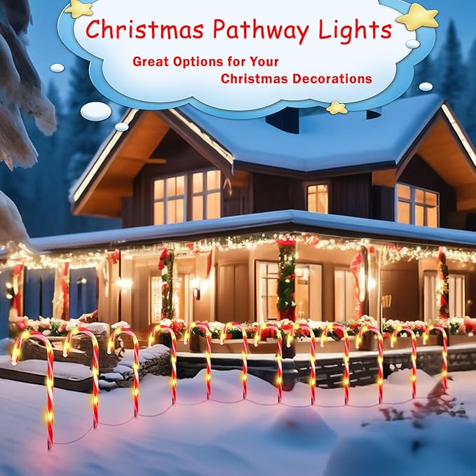 24 Pack Christmas Candy Cane Lights, Christmas Decorations Outdoor Waterproof with 8 Lighting Modes & Memory Function, Plug in Pathway Light for Outside Path Walkway Party Garden Yard Patio Xmas Decor