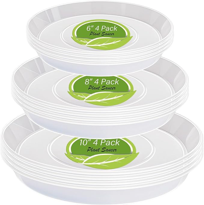 6 8 10 inch Clear Plant Saucer, Heavy Sturdy Plastic Planter Trays Pot Tray for Indoor Outdoor, Plant Water Plate Drip Trays for Pots, 12 Pcs