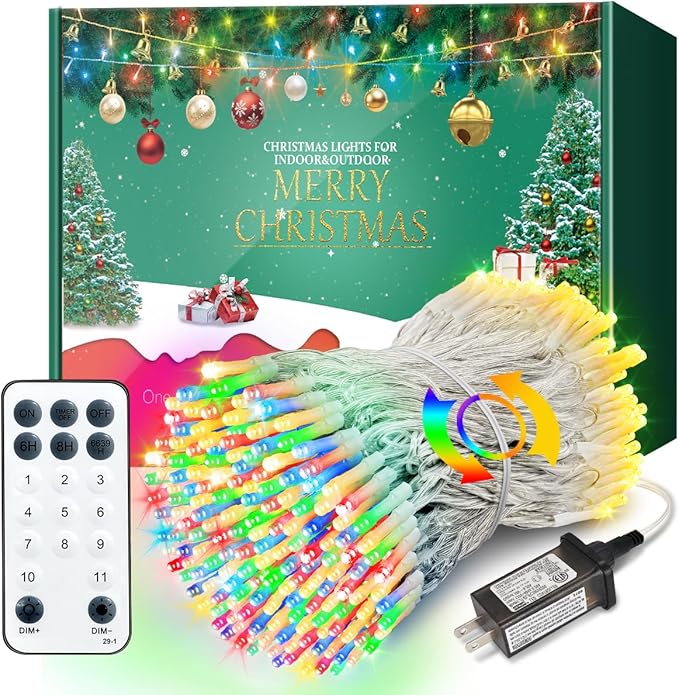Christmas Lights with 1000 LEDs, 328FT Extra Long Plug in Fairy String Lights with Remote & Timer, IP65 Waterproof Lights for Yard, Garden, Christmas Décor (Color Changing + Warm White)