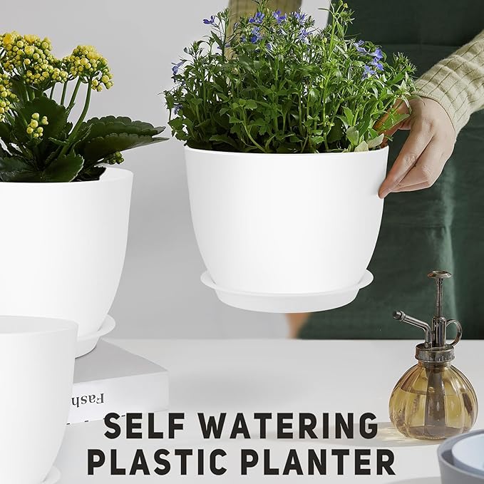 Plant Pots 12/10/9 inch Set of 3, Flower Pots with Multi Mesh Drainage Holes, Large Planters for Indoor Outdoor Garden Plants and Flowers. (White)