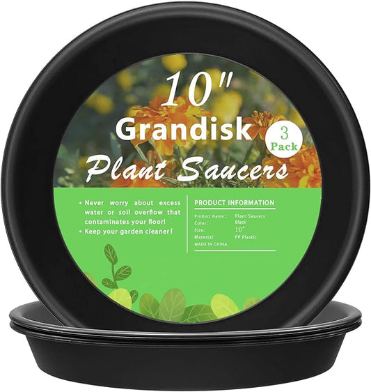 3 Pack Plant Saucer Heavy Duty Sturdy Drip Trays for Indoor and Outdoor (10 Inch, Black)