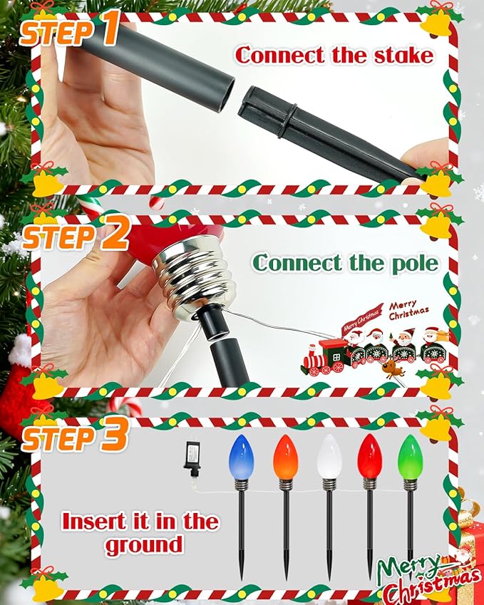 IDEAALS 10 Pack Jumbo Multicolor Plug in C9 Christmas Lights Outdoor，LED Pathway Lights Waterproof, Strawberry Light Christmas Decorations Outdoor for Walkway Party Patio Garden Lawn Yard Decor