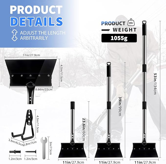 Garden Flat Shovel Weeding Tool 53-inch Multifunctional Cleaning Shovels Heavy Duty Floor Scrapers Long Handle, Weeding Scraper for Road Outdoor Driveway Lawn Edging, Ice Scraper, Snow Shovel Tool