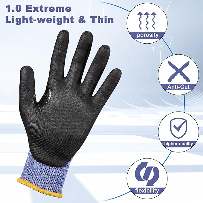LOCCEF 3 Pairs Safety Work Gloves,Touchscreen Compatible, Superior Dexterity,Level 5/A4 Cut Resistant Work Gloves