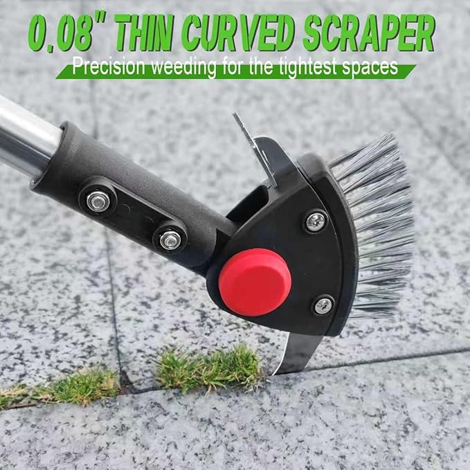 Crack Weeder Long Handle 3-in-1 Adjustable Crevice Cleaning Tool with Stainless Steel Weed Brush with 2 Scrapers Weed Puller Tool for Driveway, Patio Sidewalk to Remove Moss Weeds Dirt