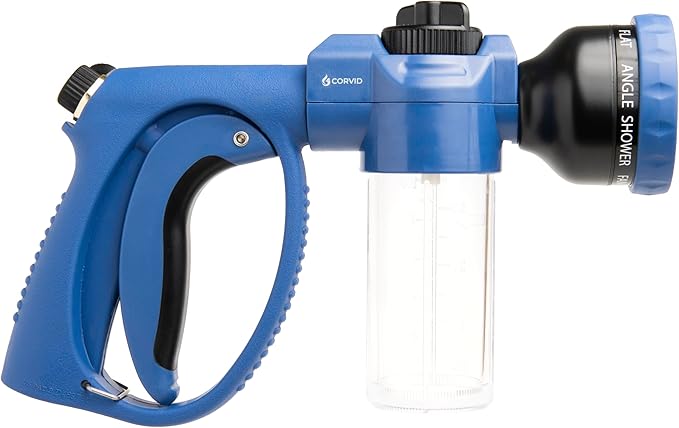 Adjustable Nozzle with Soap Dispenser, 8-Pattern Spray Hose Nozzle for Cleaning Cars, House, and Pets - Lightweight Plastic Design