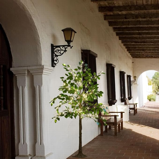 BAOLITVINE Lighted Ficus Tree 6FT 264 LED Fairy Lights, Artificial Twig Tree with Lights for Home Living Room Spring Christmas Decoration Indoor Outdoor