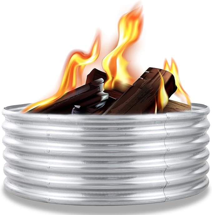 FORTUNO High Round Galvanized Raised Garden Bed Kit, Fire Pit Ring Dia 3 x H 1.5Ft (2 Pack) Metal Outdoor Flower Bed Steel Patio Ground Planter for Planting Vegetables and Herb, Silver