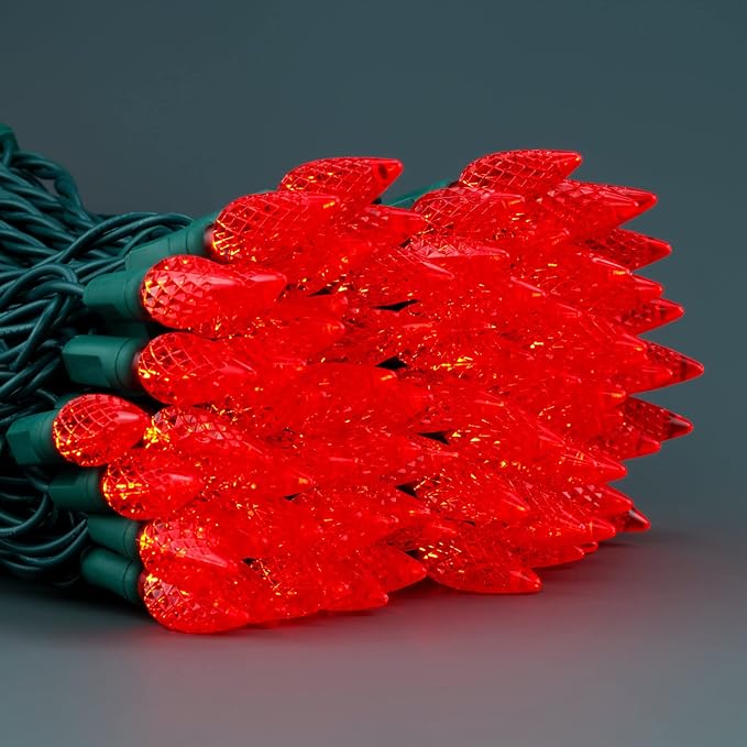 YULETIME Red C6 Strawberry LED Christmas Lights, 33 ft 100 Count 4" Spacing One-Piece High Waterproof UL Certified String Light (Red)